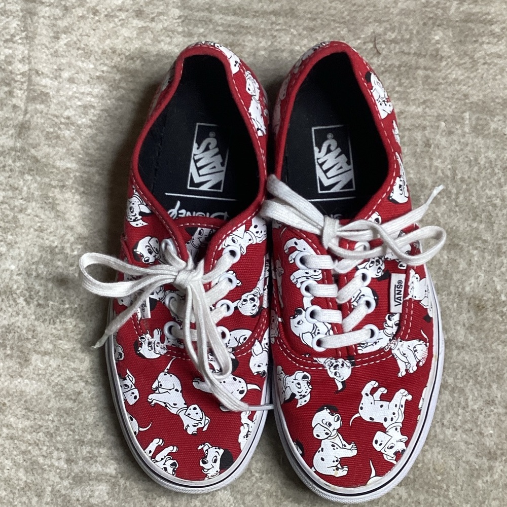 Vans x Disney Women’s Red and White Dalmatian Sneakers